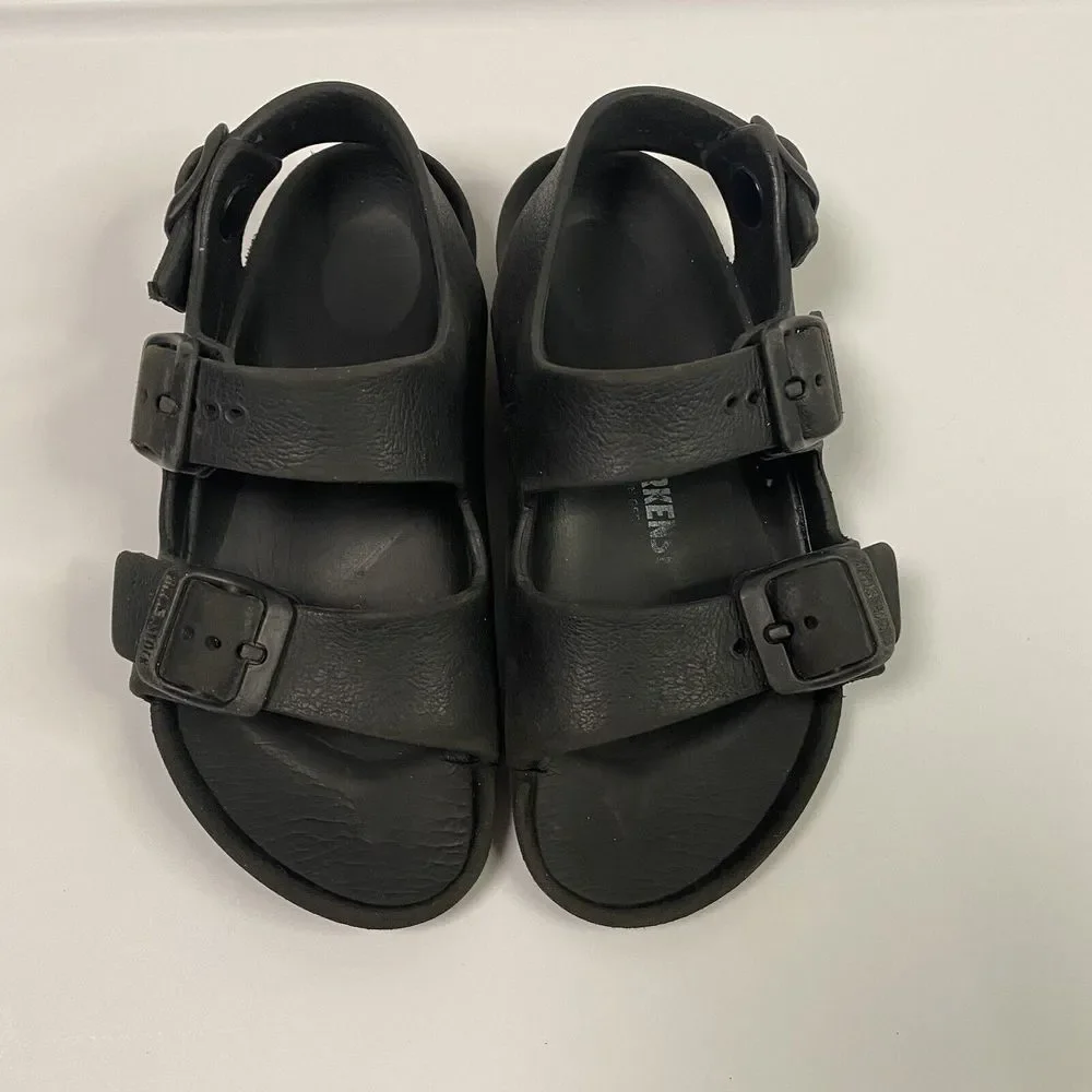 Birkenstock Milano‎ Eva Kids Black Rubber Slingback Sandals Size 28 US 10 - flaw
